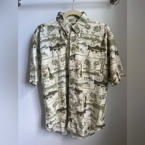 Royal Palm Reels Boats Fish Pattern Button Down Men’s L